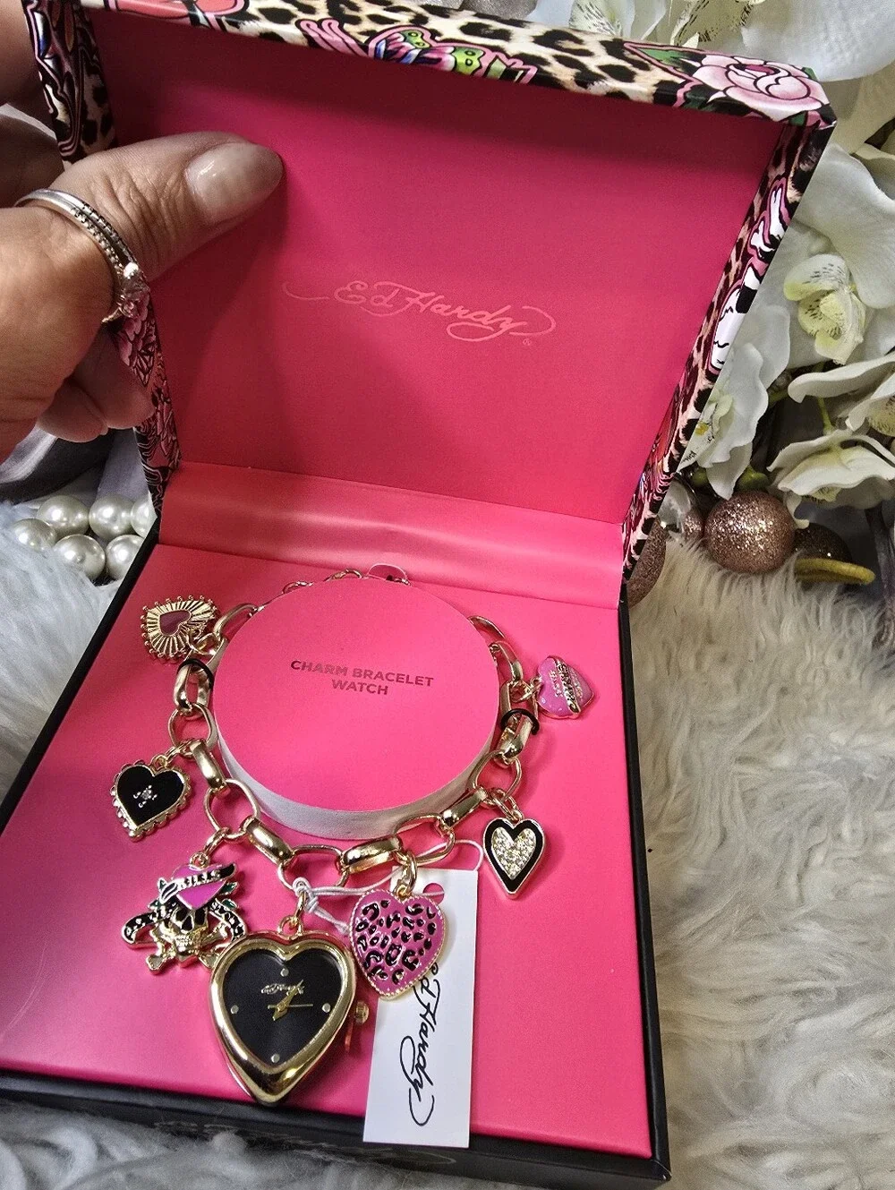 Ed Hardy Lobster closure, Gold tone bracelet, Heart  shaped watch new